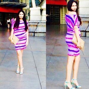Boho Pink and Purple Tie Dye Body-Con Mini Dress